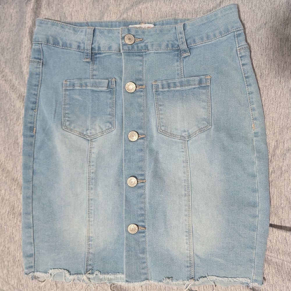 Denim Button-Front Skirt